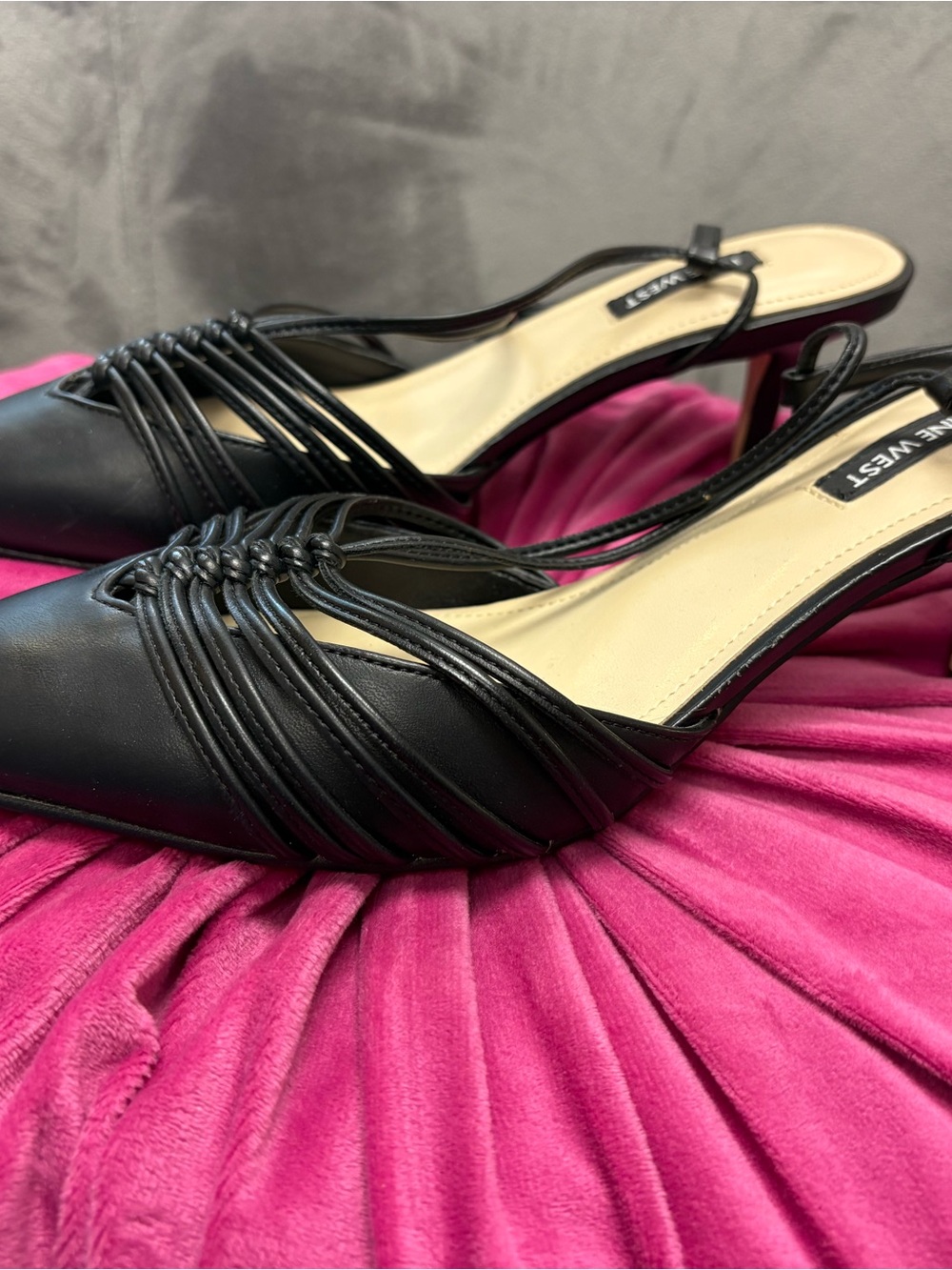 Nine West Black Pointed-Toe Strappy Slingback Heels - Picture 2 of 3